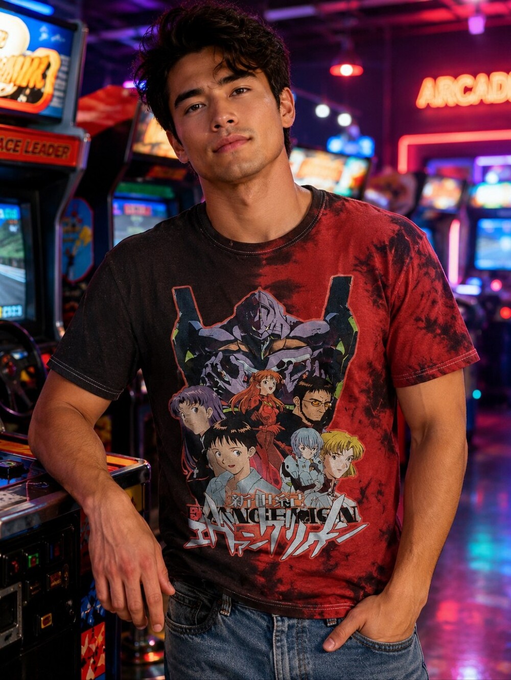 Neon Genesis Evangelion Tie Dye Anime Print Tee T Shirt Mens Large Forever21 NEW